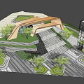 Modern Entrance Gate With Curved Architectural Design Landscaped Gardens And Stone Steps