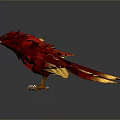 Red And Yellow Eagle Sculpture With Spread Wings And Detailed Feathers