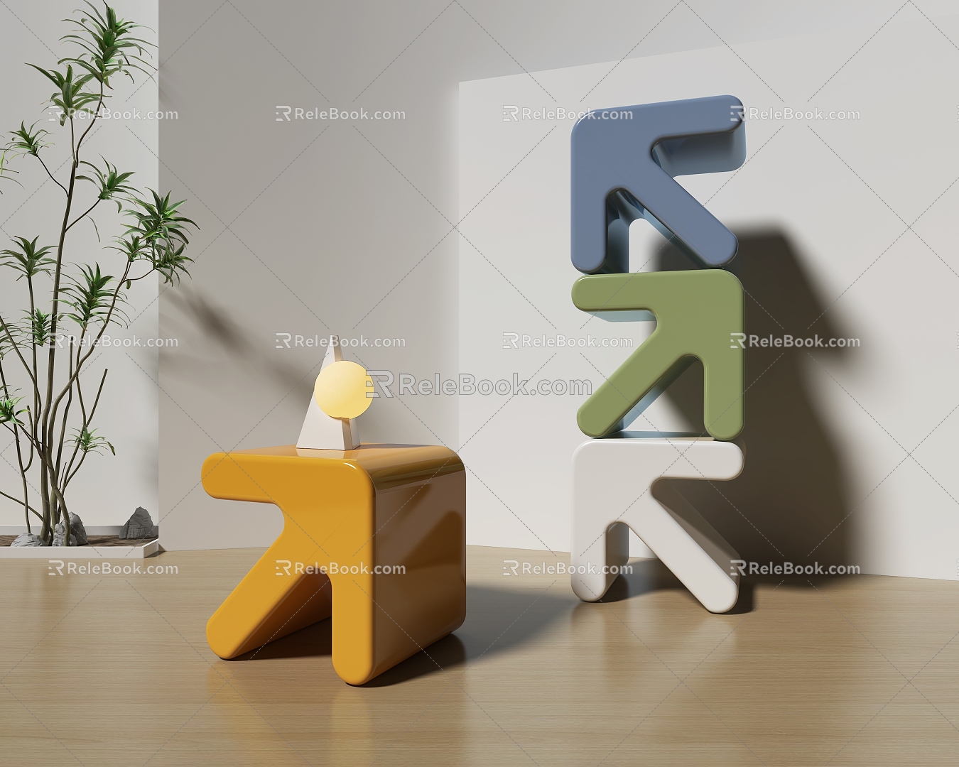 Kindergarten training institutions color small square stool 3d model