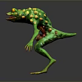 Green Spiky Frog Monster With Yellow Eyes In Standing Pose