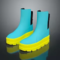 Turquoise Ankle Boots With Yellow Platform Sole And Black Trim Design