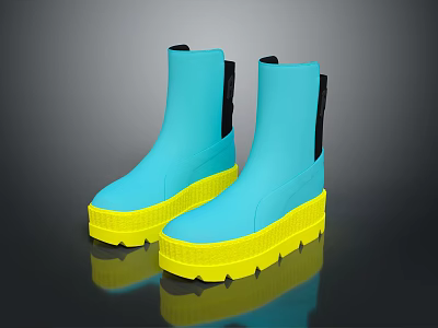 Turquoise Ankle Boots With Yellow Platform Sole And Black Trim Design 3d model