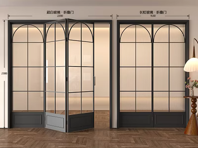 Elegant Folding Doors With Black Frame Glass Panels Arched Design And Modern Interior 3d model