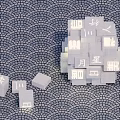 Gray Block Sculpture with Stacked Chinese Characters Featuring Du Yue Mo