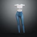 White Fitted Tight Top With Blue Slim Fit Jeans Fashion Outfit