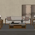 Quiet New Chinese Sofa Tea Table 3d model