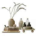 Decorative Ornament Set With Vase Dried Branches Books Tray Round Decor And Mountain Shaped Decor