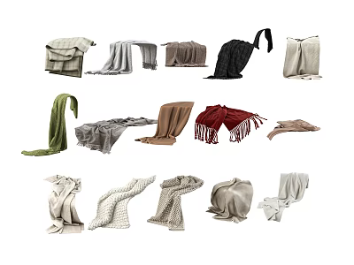 Various Colored Blankets And Throws In Different Styles For Home Use 3d model