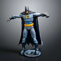 Batman Sculpture Carving With Blue Costume Yellow Logo Black Cape And Outstretched Arms