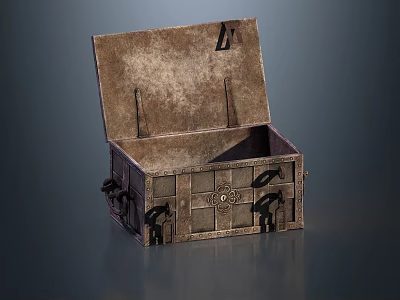 Vintage Open Metal Chest Featuring Decorative Latches And Antique Design Details 3d model