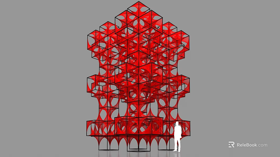 Red Geometric Art Installation With Multi layered Structural Design And Human Silhouette 3d model 