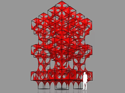 Red Geometric Art Installation With Multi layered Structural Design And Human Silhouette 3d model