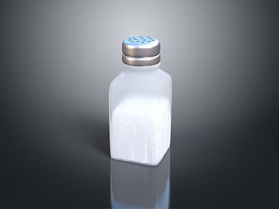 Clear Glass Salt Shaker With Perforated Lid Filled With White Table Salt For Kitchen Use 3d model