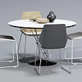 Modern Dining Table And Chairs Set With Round White Table And Decorative Vase 3d model