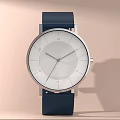 Minimalist Modern Watch With White Dial And Dark Blue Leather Strap
