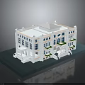Detailed White Multi Story Architectural Model With Arched Windows Balconies And Green Plants On Platform