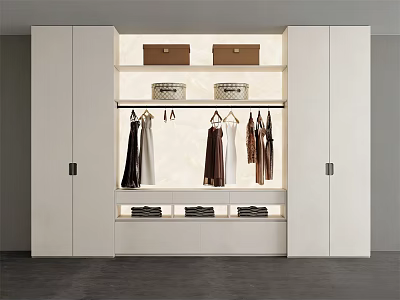 Modern White Built-in Wardrobe With Storage Boxes Hanging Clothes And Drawers 3d model