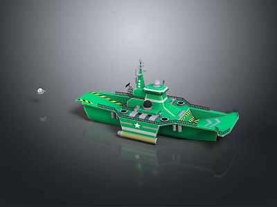 Green Aircraft Carrier Model Featuring Detailed Deck Runway And Tower Structure 3d model