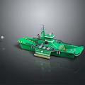 Green Aircraft Carrier Model Featuring Detailed Deck Runway And Tower Structure