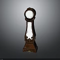 Elegant Wooden Grandfather Clock With Carved Details Round Dial And Decorative Base