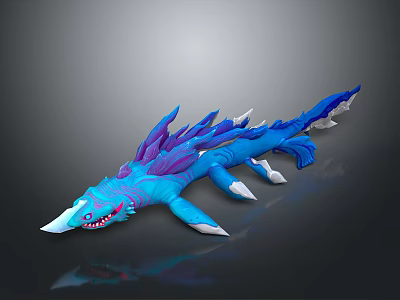 Blue Dragon 3D Model With Purple Fins Sharp Teeth And White Claws 3d model