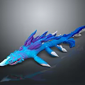 Blue Dragon 3D Model With Purple Fins Sharp Teeth And White Claws