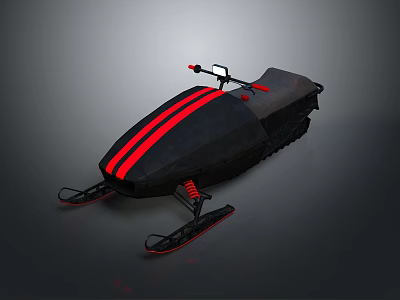 Black And Red Snowmobile Design With Stripes Handlebars And Skis 3d model