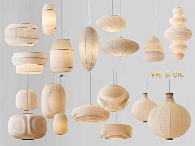 Modern Paper Pendant Lights With Various Shapes And Unique Decorative Designs 3d model