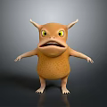 Orange Creature Character With Big Yellow Eyes Two Horns Open Mouth And Standing Pose