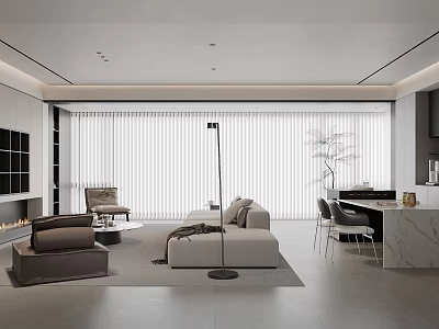 Modern Minimalist Open Plan Living And Dining Room With Elegant Neutral Tone Home Interior Design 3d model