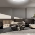 Modern Living Room Interior With Beige Sofa Coffee Table Rug And Floor Plant