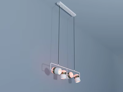 Modern Three Light Linear Chandelier Design With White Bases And Black Hanging Cables For Contemporary Rooms 3d model