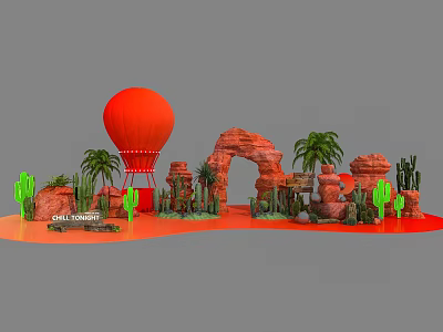 Summer Meichen Canyon Meichen Moto Ge Meichen Desert Oasis Meichen Cactus Hot Air Balloon Tropical Meichen Camping 3d model