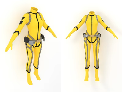 Yellow Full Body Tight Fitting Jumpsuit With Black Accents And Utility Belt 3d model