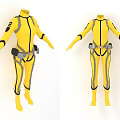 Yellow Full Body Tight Fitting Jumpsuit With Black Accents And Utility Belt