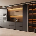 Sleek Modern Custom Wine Cabinet With Glass Doors Warm Ambient Light And Full Kitchen Storage