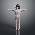 Child in Pink Striped Hoodie Black White Shorts Standing With Arms Outstretched Against Gray Background