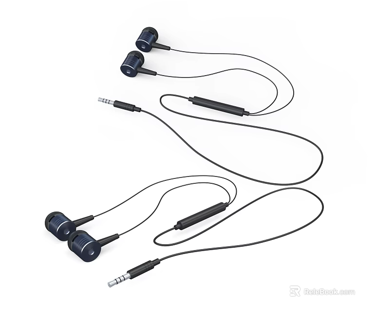 In Ear Wired Headphones With 3.5mm Jack And Microphone Black Design 3d model 