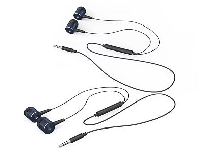 In Ear Wired Headphones With 3.5mm Jack And Microphone Black Design 3d model