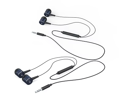 In Ear Wired Headphones With 3.5mm Jack And Microphone Black Design 3d model