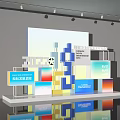 Stylish Modern Photo Check In Spot With Colorful Geometric Blocks And Digital Displays
