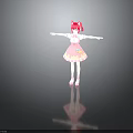 Child Character In Pink Dress With Red Cat Ears White Blouse And Pink Shoes