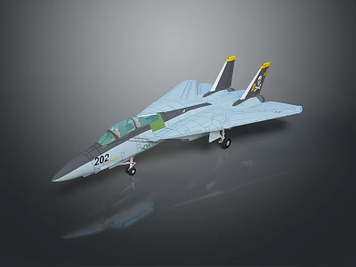 Detailed Gray Fighter Jet Model With Yellow Tail Fins And Number 202 3d model
