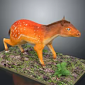 3D Orange Spotted Animal Model Standing On Mossy Platform With Green Fern