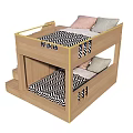 Wooden Bunk Bed with Ladder Stairs Storage Drawers Upper Window and Lower Bed Pillows