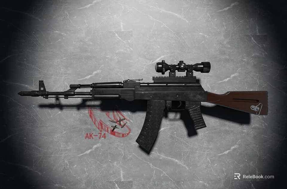 AK 74 Military Style Rifle With Tactical Scope And Black Brown Design 3d model 