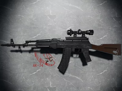 AK 74 Military Style Rifle With Tactical Scope And Black Brown Design 3d model
