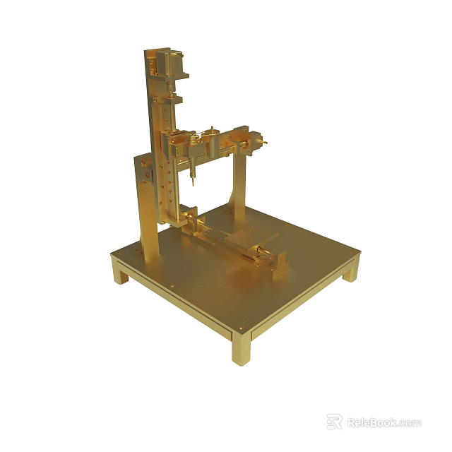 Golden Metallic Mechanical Device With Stable Platform And Industrial Structure 3d model 