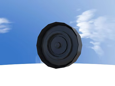 Black Tire Front View Against Blue Sky With White Clouds Outdoor Scene 3d model
