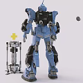 Blue Robot Model With Weapon Accessory Yellow Cross And Small Sphere 3d model